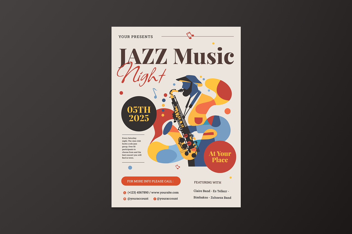 Jazz Music Night Flyer, a Flyer Template by MMPixelCraft (Photo 4 of 5)