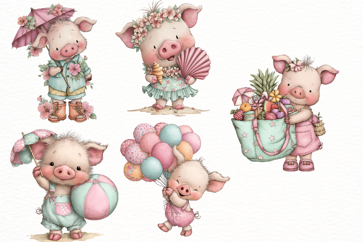 Whimsical summer pig Clipart, an Illustration by Designworld (Photo 5 of 5)
