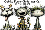 Quirky Funny Christmas Cat Clipart, an Illustration by CraftArtStudio (Thumbnail 1 of 6)