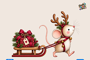 Whimsical Christmas Mouse Pulling, a Seasonal Illustration by Printable Design Store (Thumbnail 1 of 3)