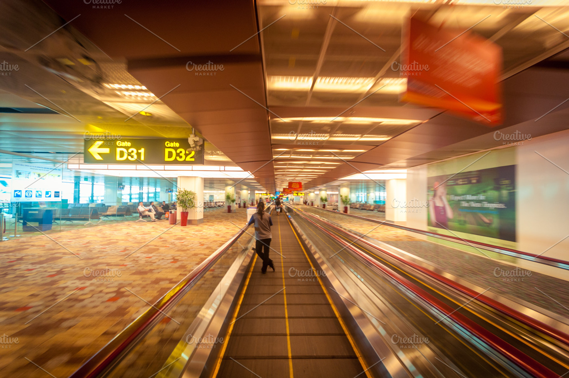Airport containing airport, gate, and escalator, a Transportation Photo by Camera Obscura
