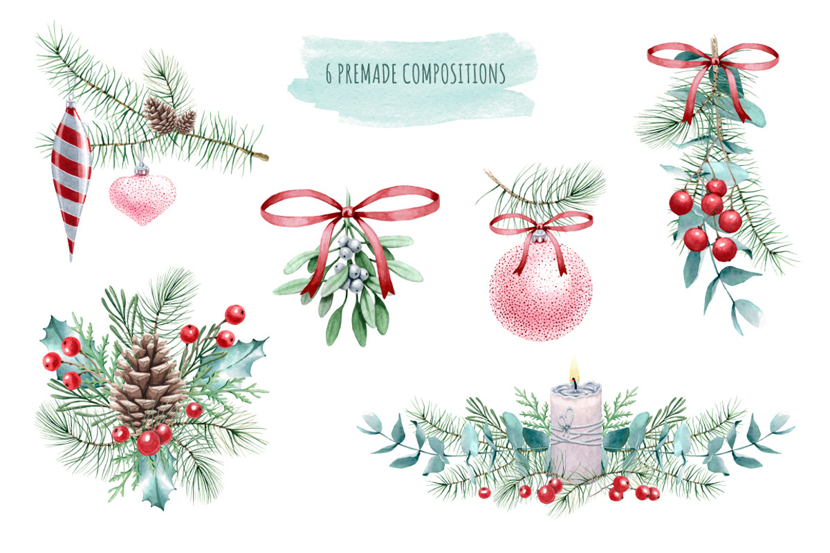 Holly Jolly Christmas watercolor set, a Decorative Illustration by MariArtySpace (Photo 3 of 7)