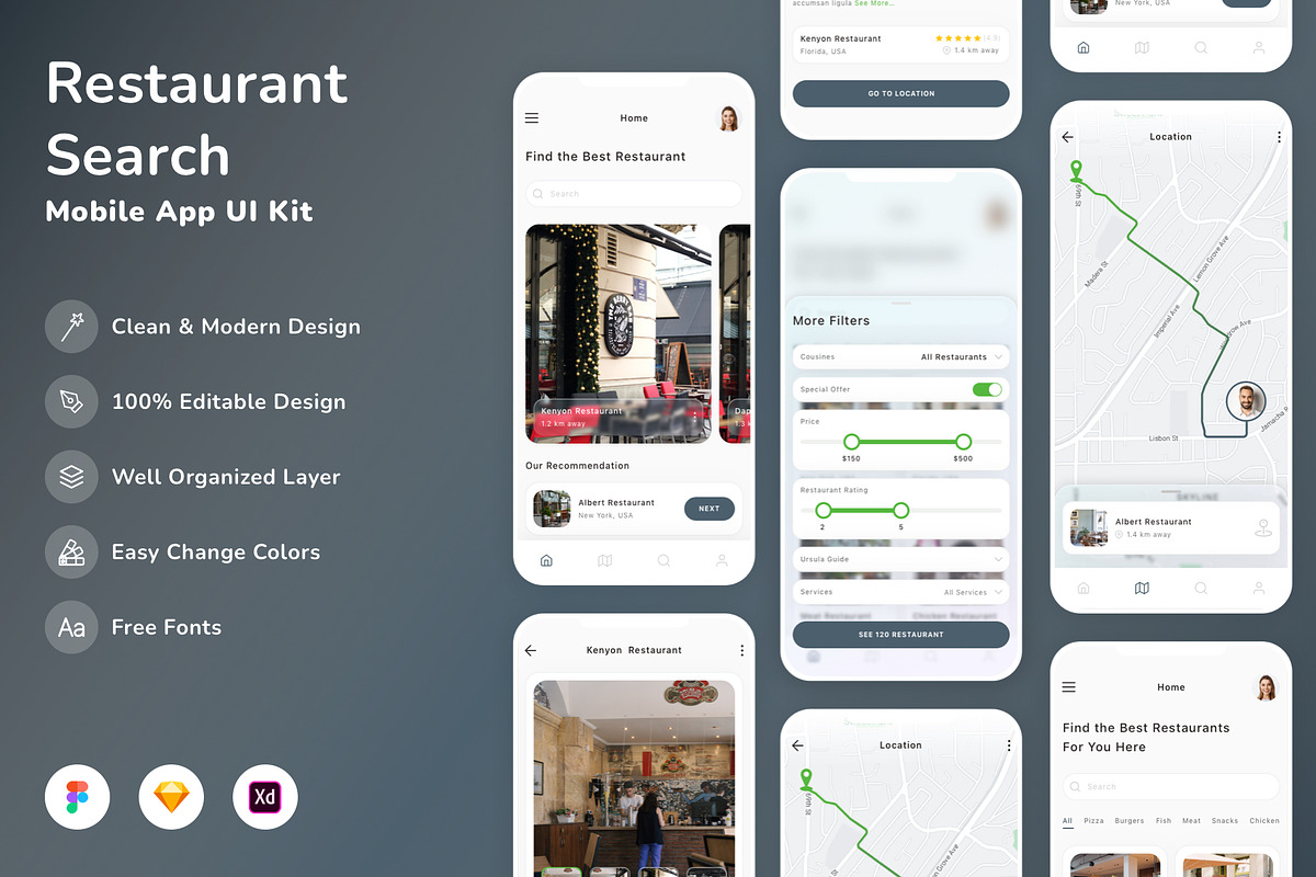 Restaurant Search Mobile App UI Kit, an UI Kit Template by Betush