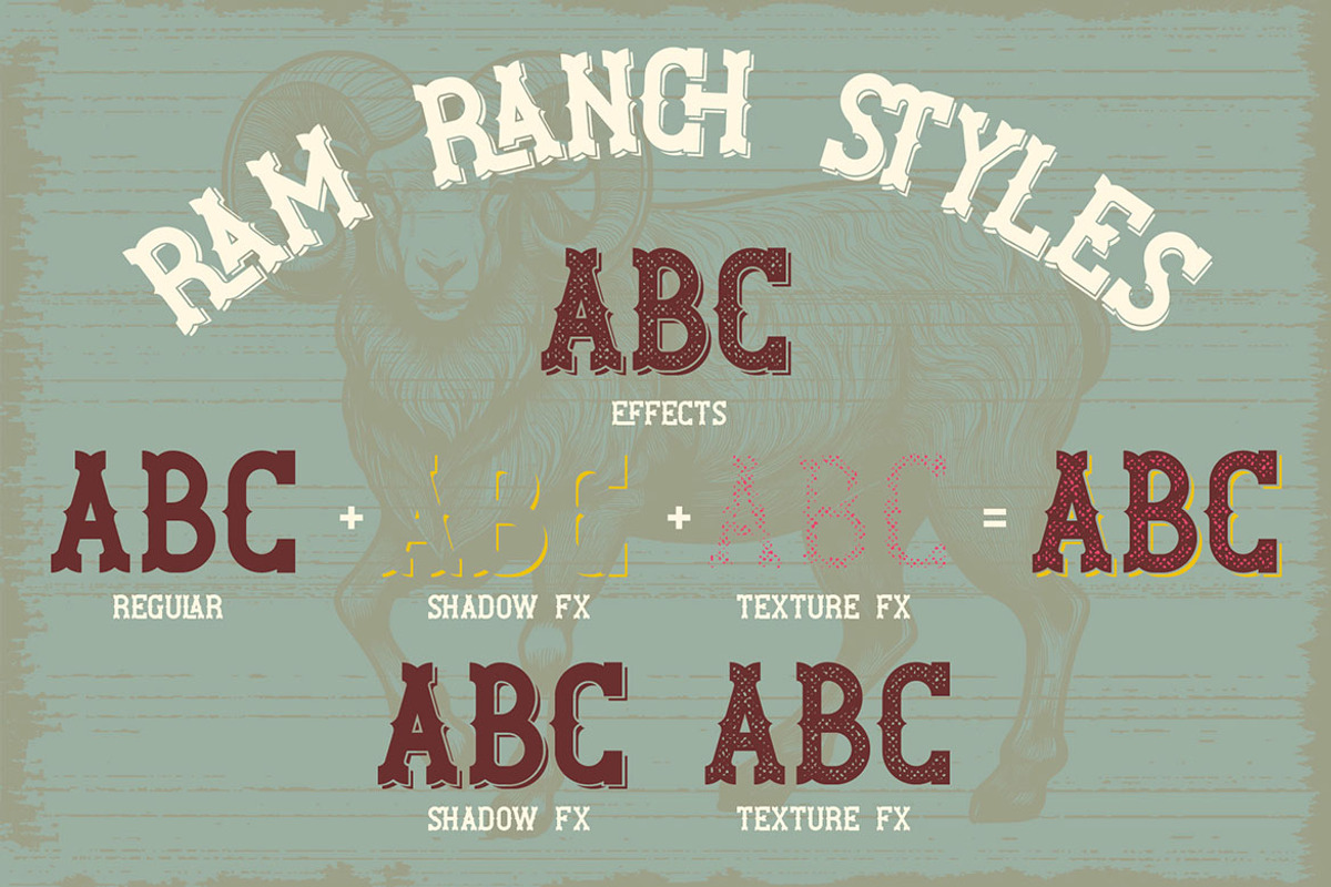 Ram Ranch Western Layered Font, a Serif Font by JumboDesign (Photo 5 of 6)