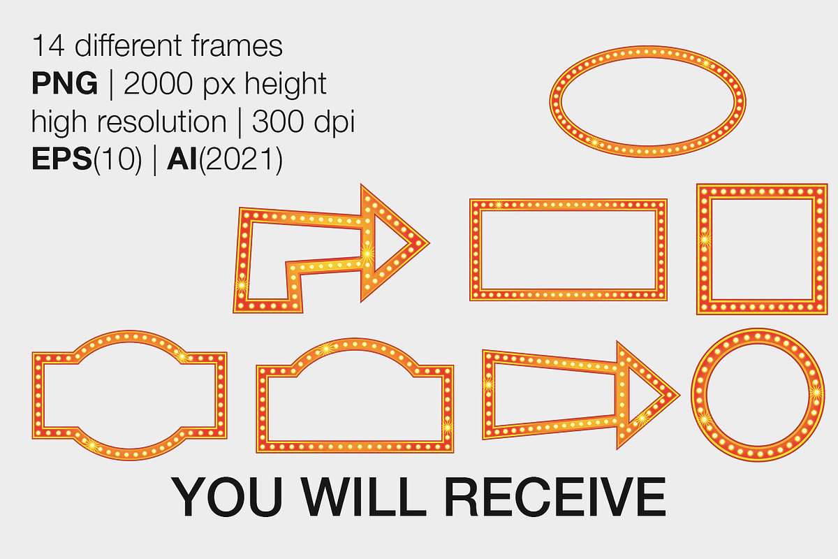 Vector retro frames with lamps, an Object Graphic by MariiaVD (Photo 7 of 7)