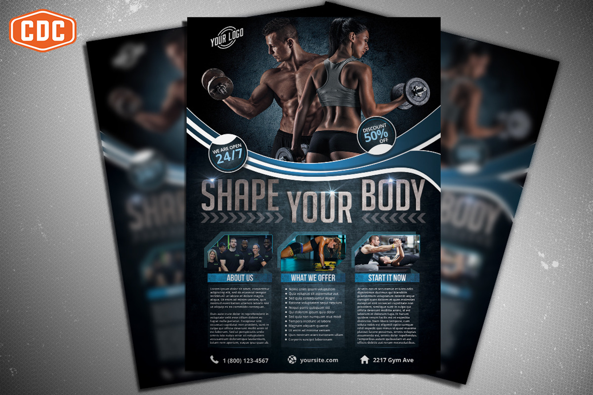 Gym & Fitness Flyer Template, a Flyer Template by Crosstown Design Co. (Photo 1 of 5)