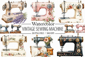 Vintage Sewing Machine Clipart, an Illustration by Libby Wishes
