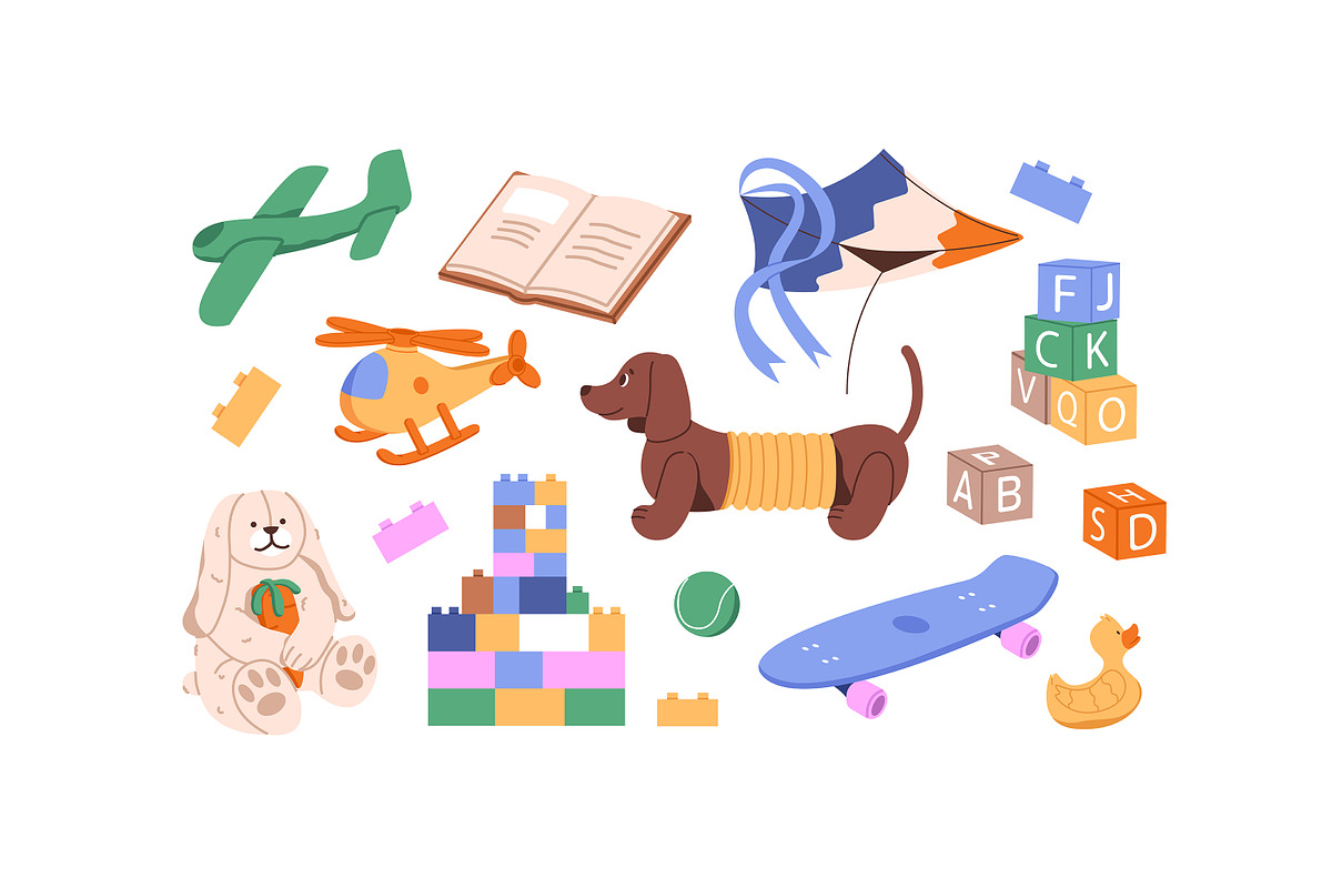 Cute kids toys set + backgrounds, an Object Illustration by PaperTrident (Photo 2 of 12)