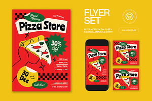 Red Grand Opening Pizza Flyer Set, a Flyer Template by graphicook