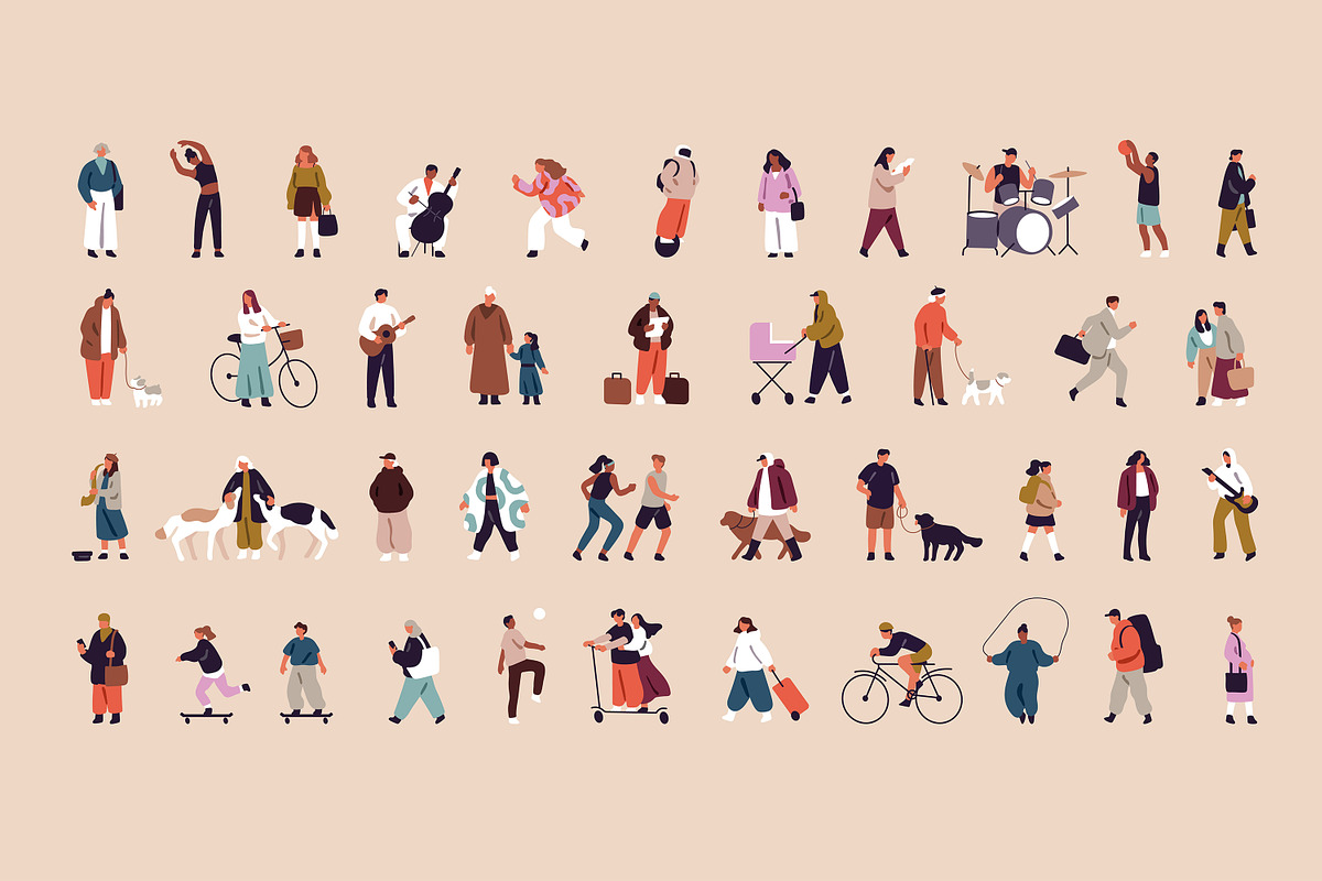 Tiny people walking set + patterns, a Person Illustration by PaperTrident (Photo 1 of 3)