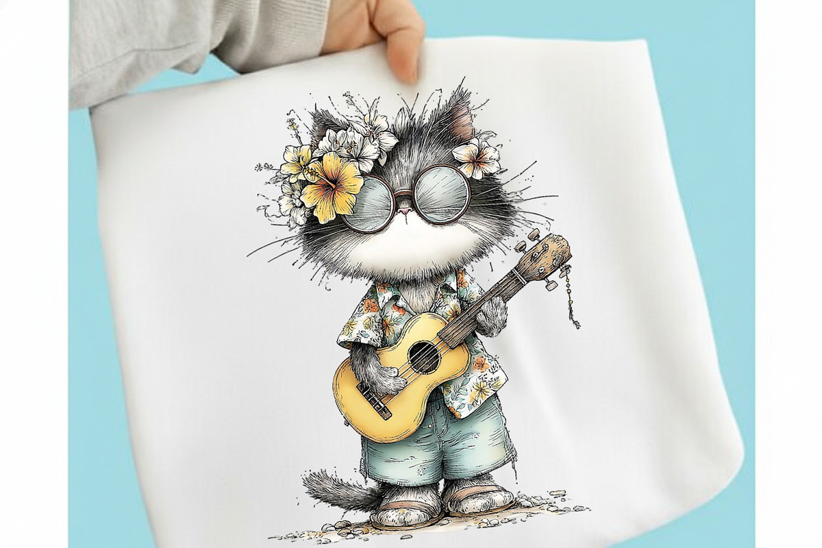 Whimsical Summer Beach Cat Clipart, an Illustration by designcity5 (Photo 3 of 5)