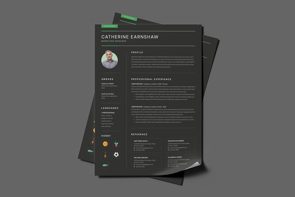 Black Modern Resume Template / CV, a Resume Template by PixelStudio (Photo 4 of 6)