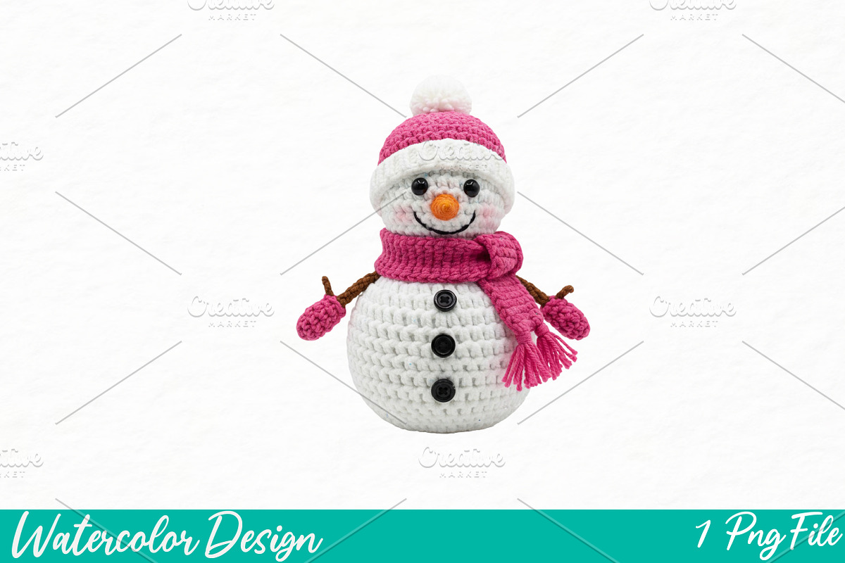 Crochet Faux Yarn Christmas Snowman, an Illustration by Watercolor design (Photo 1 of 3)