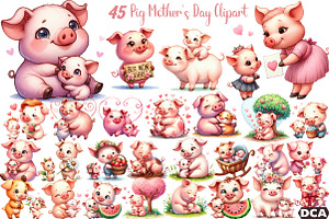 Pig Mothers Day Clipart, an Illustration by DreamCafeArt