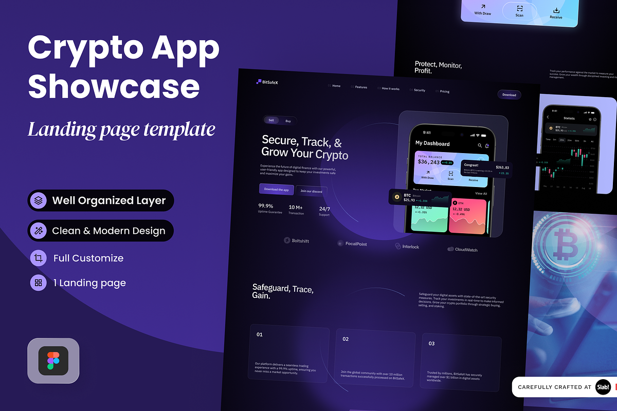 Crypto App Showcase Landing Page, a Landing Page Template by SLAB! Design (Photo 1 of 3)