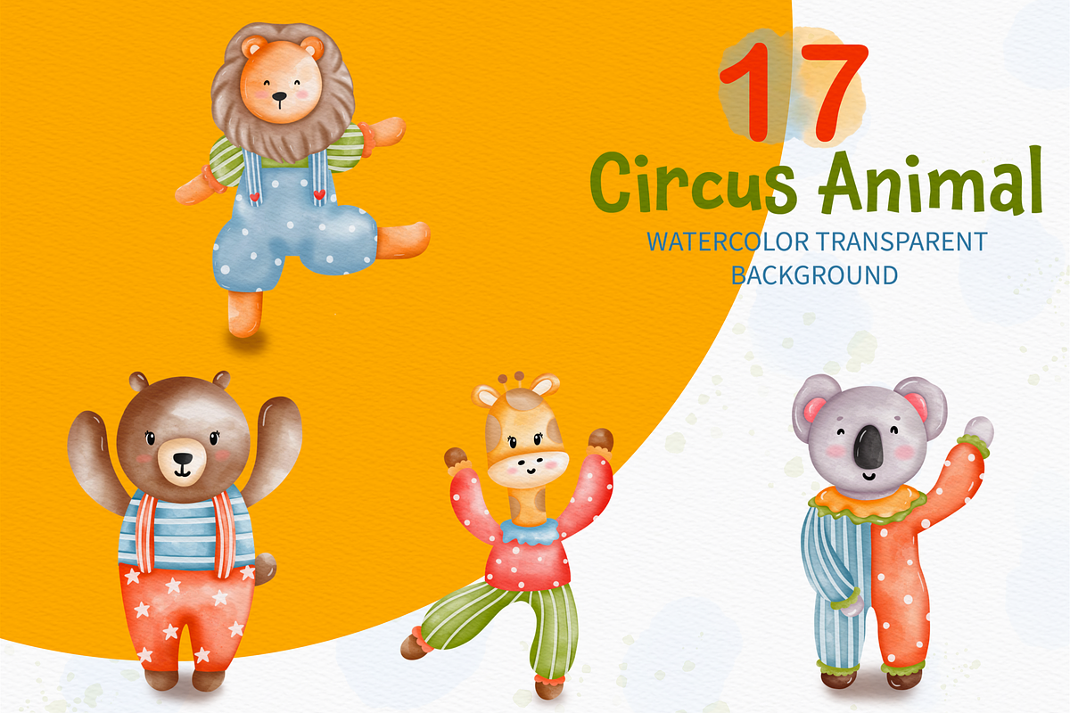 Watercolor Circus Clipart, Animals, an Animal Illustration by Apixsala (Photo 4 of 14)