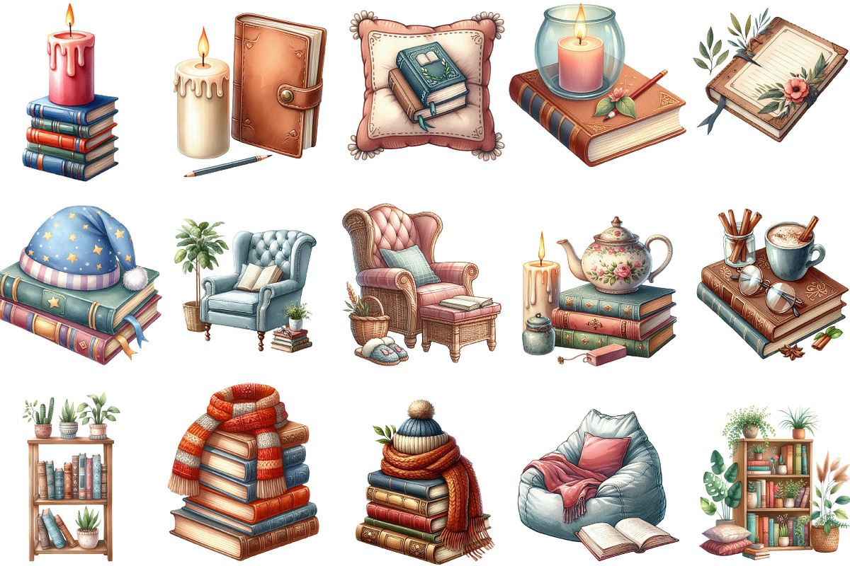Cozy Reading Clipart, an Illustration by Designking (Photo 2 of 5)