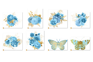 Blue And Gold Floral Clipart