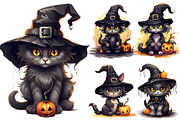 Halloween Cat Witch Clipart Bundle, a Seasonal Illustration by Creative Arslan (Thumbnail 4 of 9)