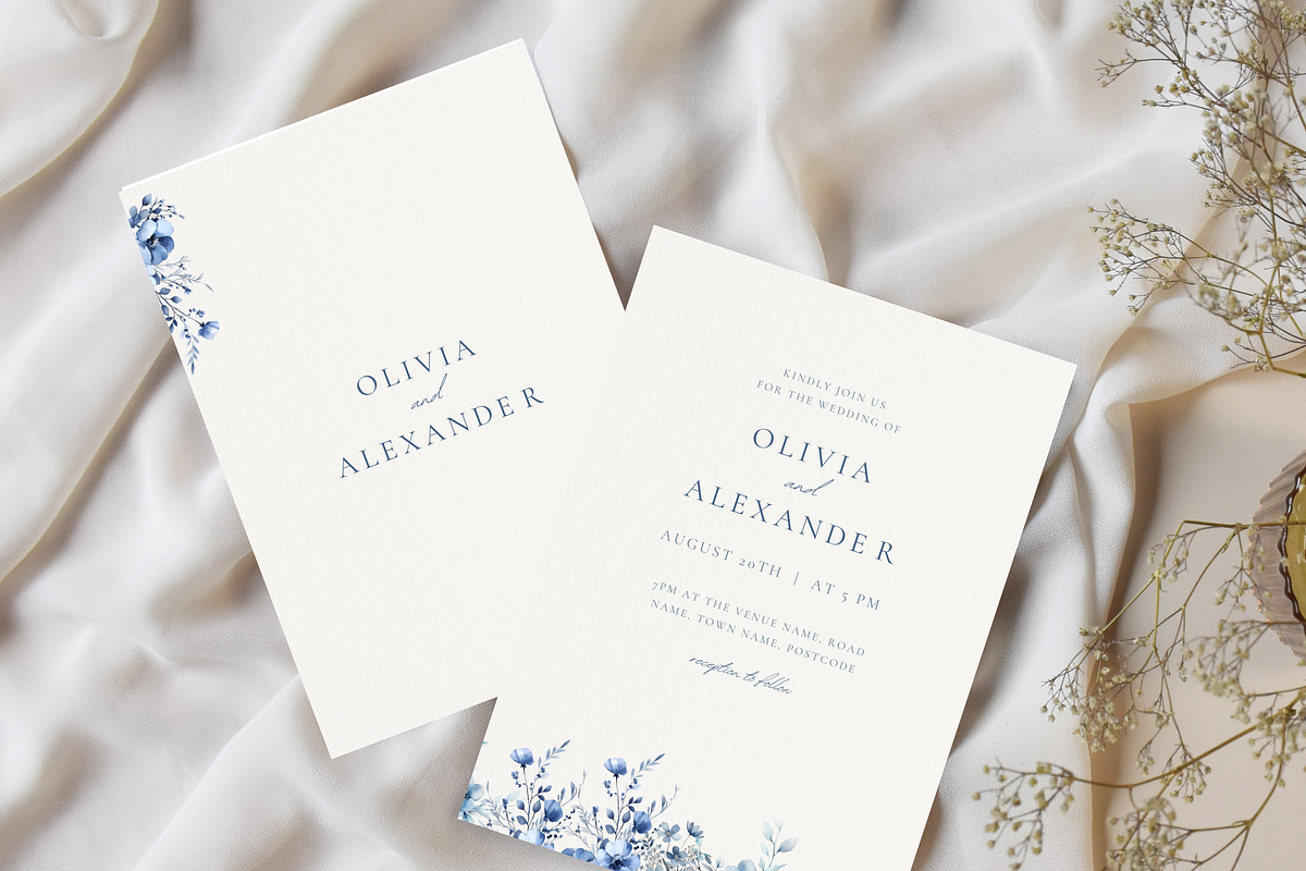 Dusty Blue Wedding Invitation, a Card Template by heynomi (Photo 6 of 13)
