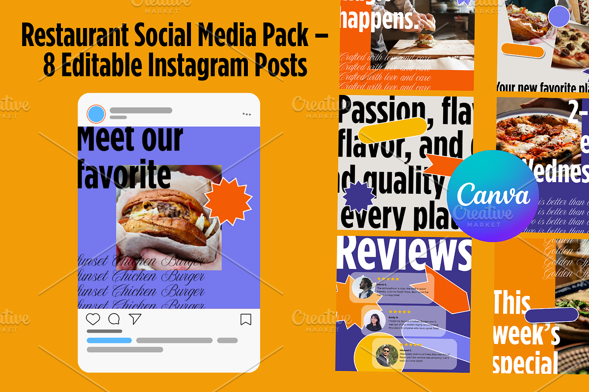 Restaurant Instagram Posts Pack, a Templates & Theme by Cam Design (Photo 1 of 4)