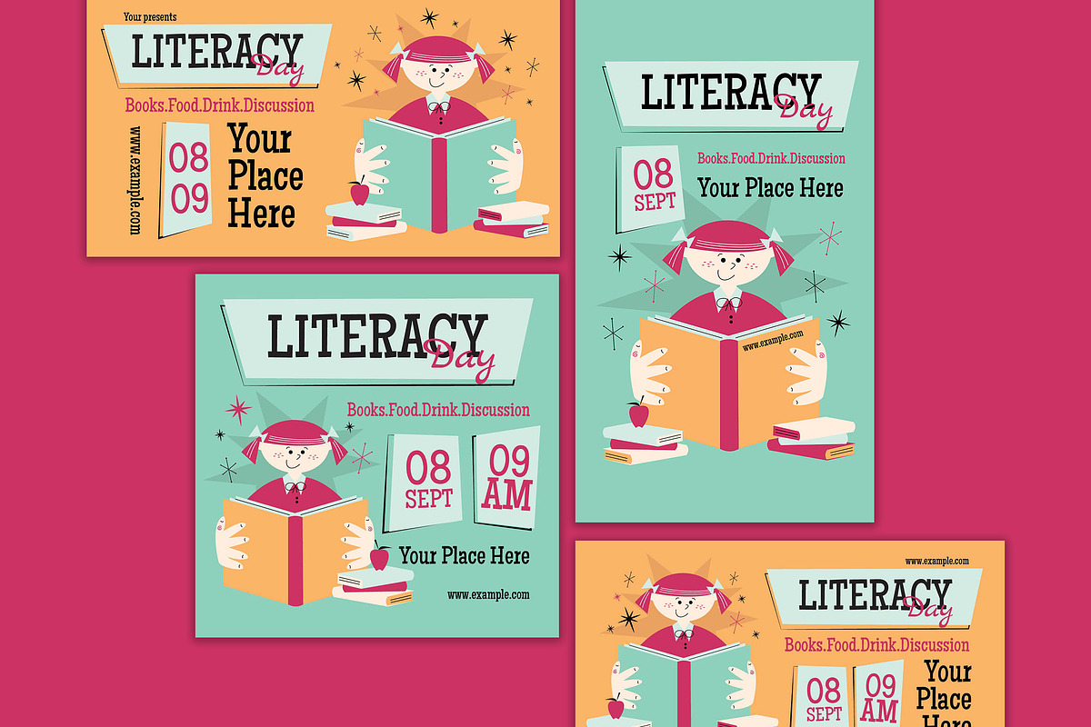 Mid Century Literacy Day Flyer Set, a Flyer Template by Artbox Studio (Photo 4 of 4)