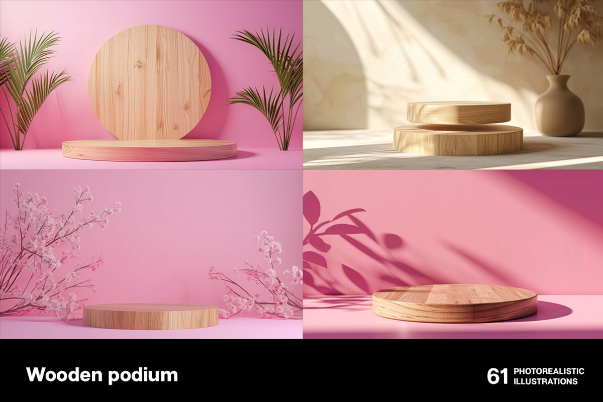 Wooden podiums. 61 images, a Decorative Illustration by Handmadefont (Photo 12 of 14)