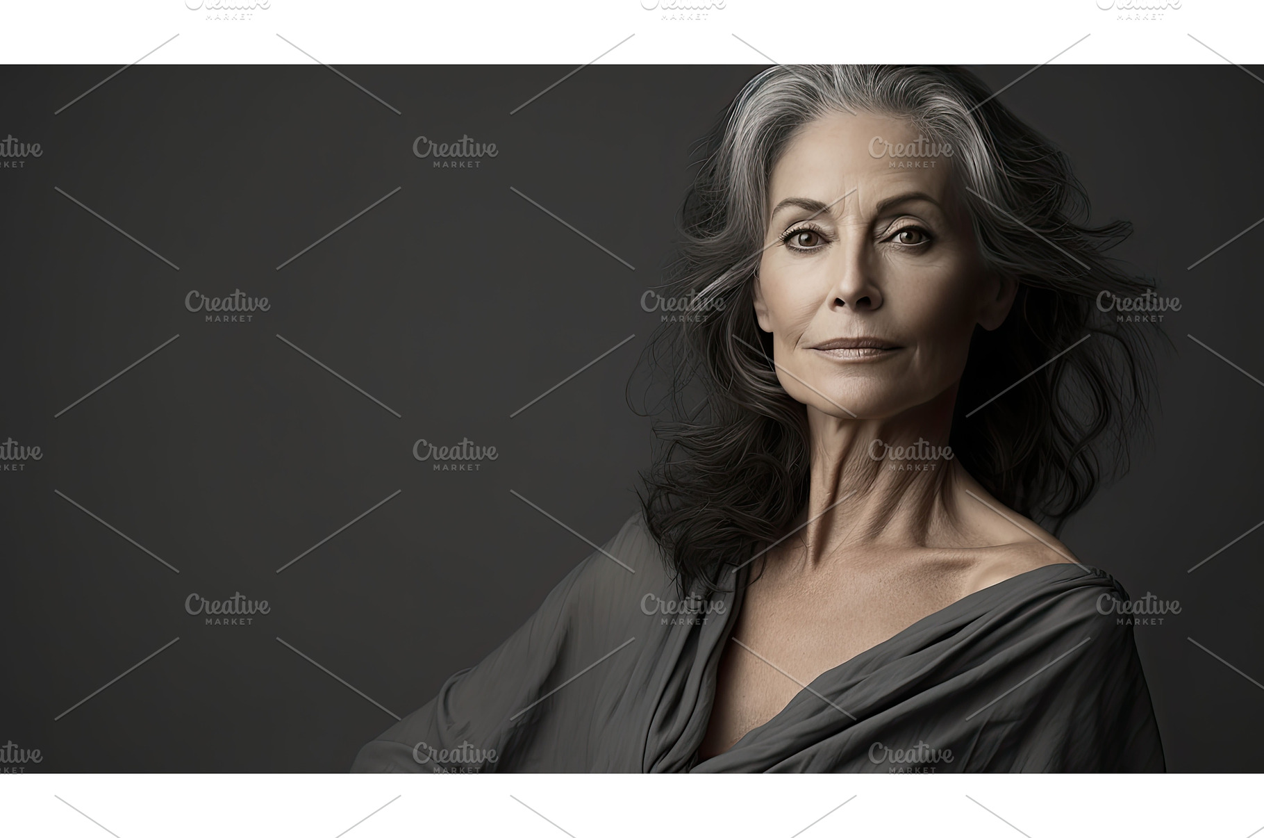 mature portrait grey background ai, an Arts & Entertainment Photo by pikepicture