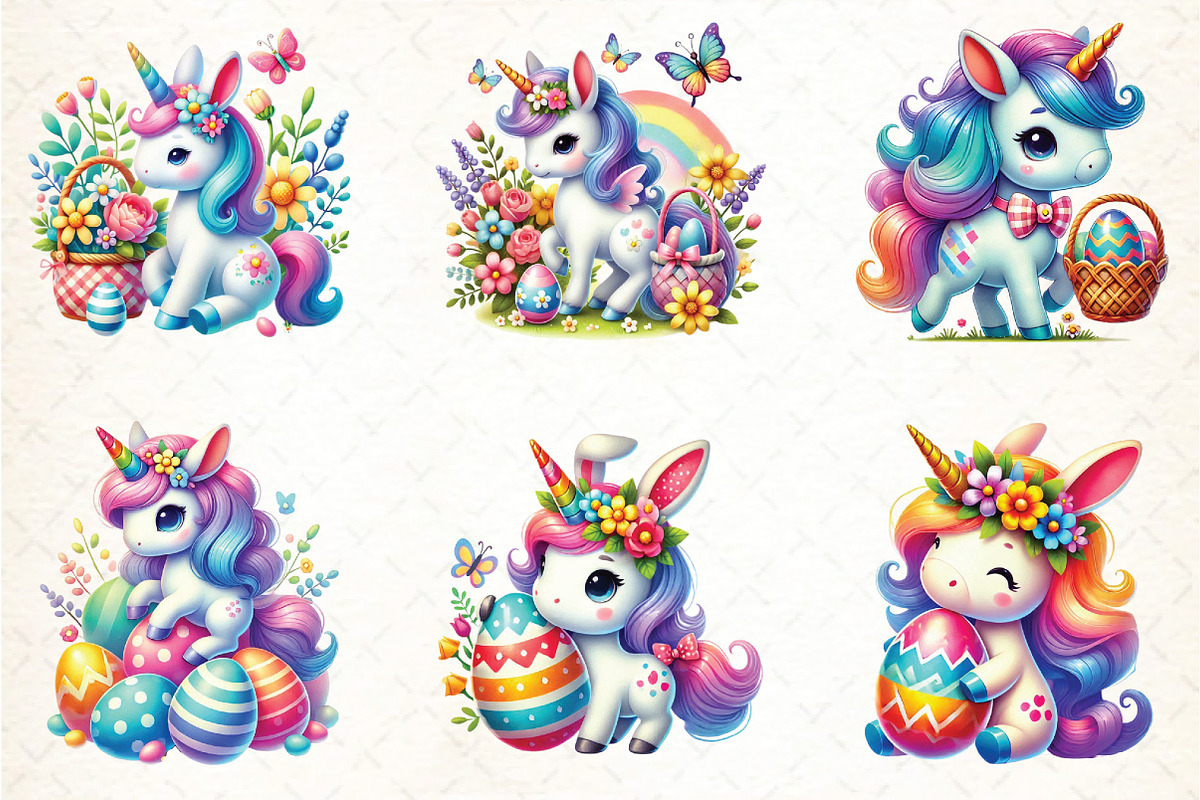 Watercolor Easter Unicorn Clipart, an Illustration by DreamCafeArt (Photo 2 of 3)