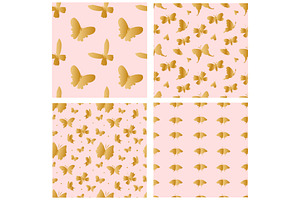 Pink & Gold Butterfly Digital Paper