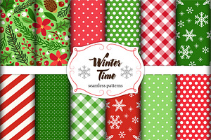 Cute Set Of Winter Holidays Seamless