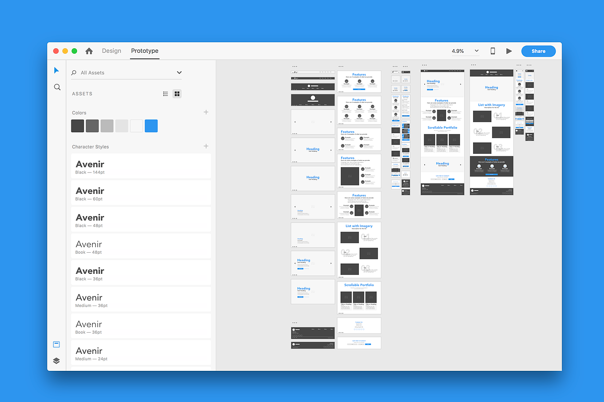 AdobeXD Wireframes: Desktop & Mobile, a Wireframe Template by vanderdysDesign (Photo 2 of 3)