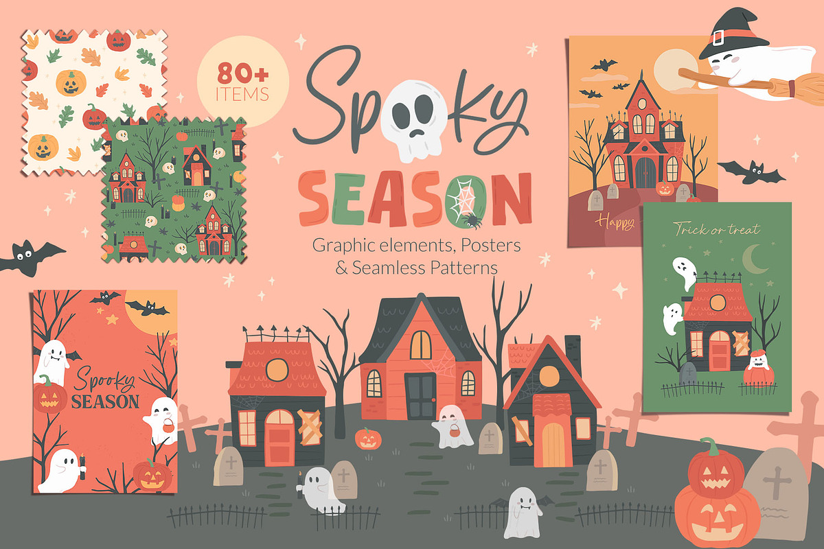 Fun Halloween Village Illustrations, a Background Graphic by CreativeChristiana (Photo 1 of 11)