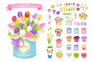 Spring Bouquet Poster Set Vector Illustration