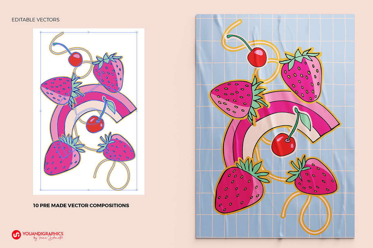 Strawberries & Cherries Graphics Set, a Graphic by Youandigraphics (Photo 3 of 15)