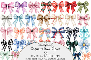 Watercolor Coquette Bow Clipart, a Seasonal Illustration by Design Market