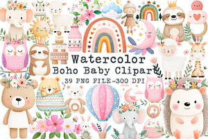 Boho Baby watercolor Clipart, an Illustration by Libby Wishes