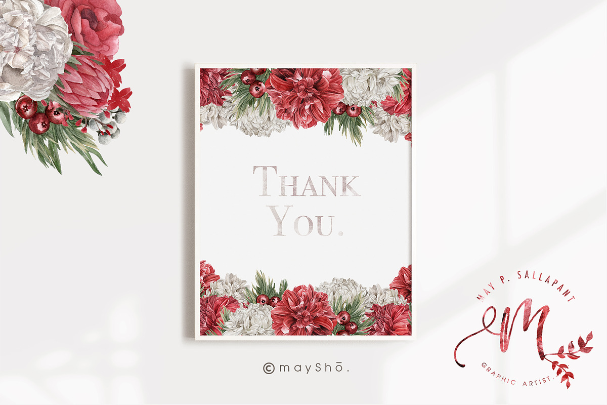 Red Burgundy & White Floral Clipart, an Illustration by May • SHO (Photo 13 of 13)