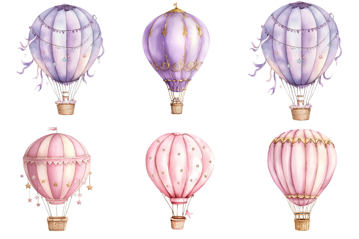 Pastel Hot Air Balloons Clipart, an Illustration by DreamArtGraphic (Photo 3 of 5)