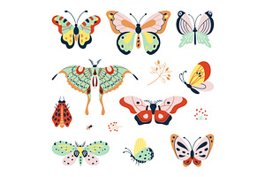 Isolated Flat Decorative Butterflies