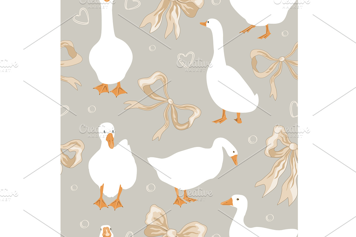 Seamless pattern with beige bows and, an Animal Illustration by Toltemara