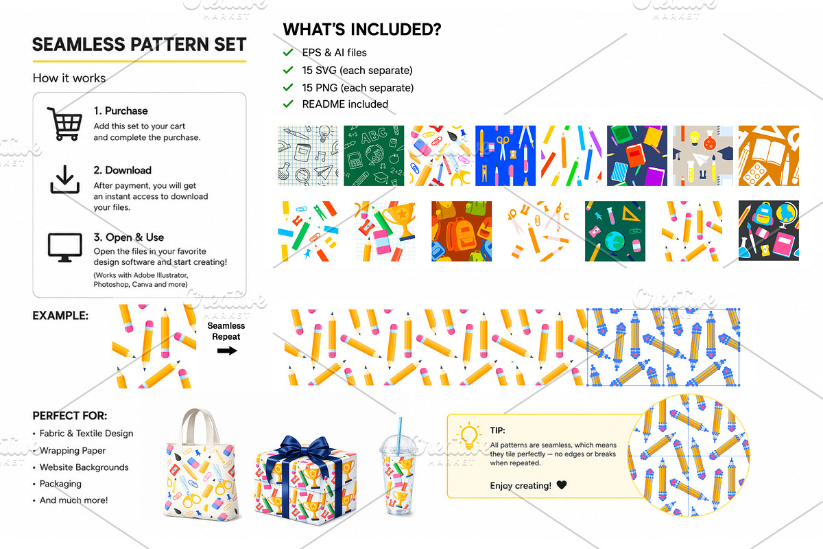 Back to School Seamless Patterns, a Pattern Graphic by VIVAT Design Studio (Photo 2 of 4)