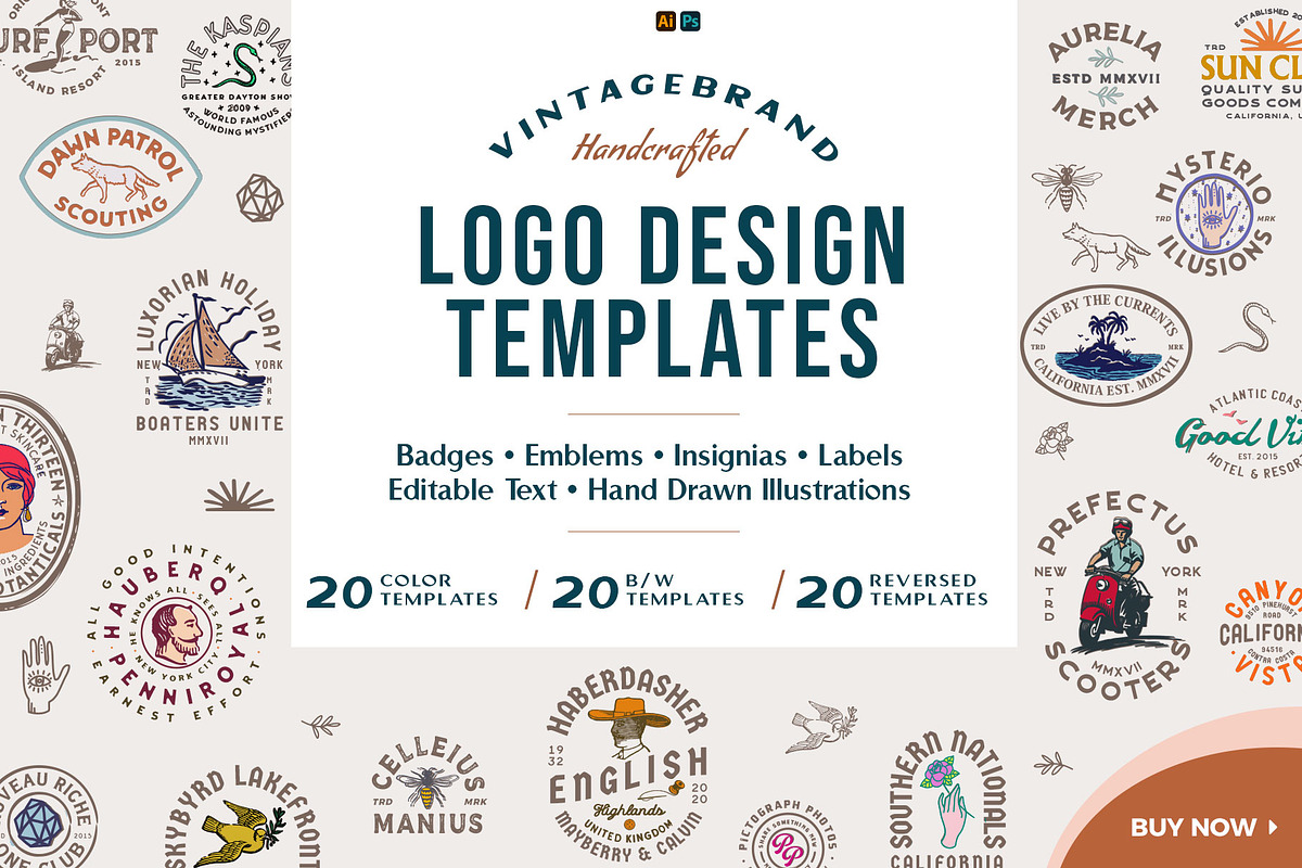 Vintage Branding Logos & Badges, a Branding & Logo Template by Happy Monday Creative (Photo 1 of 6)