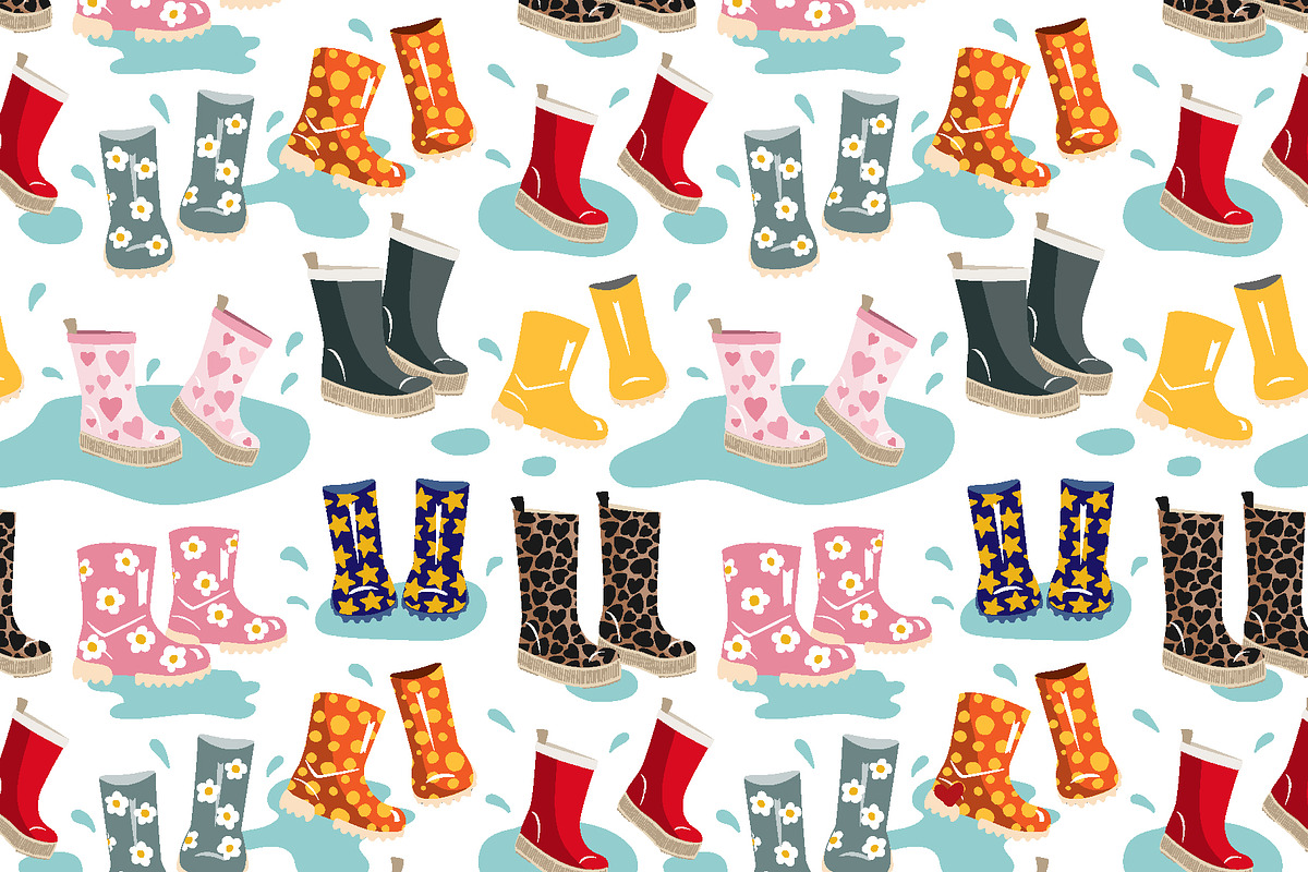 Happy Wellies Seamless Pattern Set, a Pattern Graphic by Toltemara (Photo 2 of 3)
