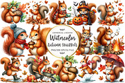 Watercolor Autumn Squirrels Clipart, an Illustration by OK Design (Thumbnail 1 of 5)