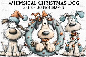 Whimsical Christmas Dog Clipart, an Illustration by Craft Nest