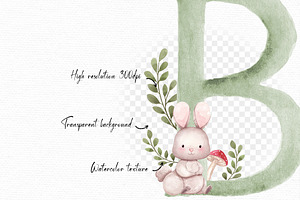 Woodland Watercolor Alphabet Clipart