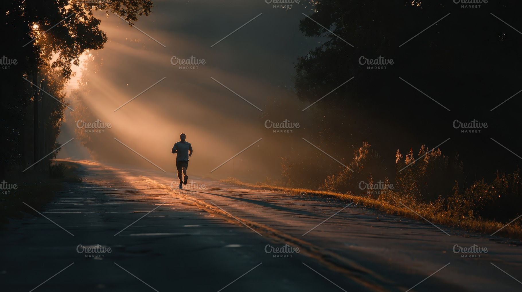 Runner silhouetted in sunrise golden, a Photo by Pixeness Studio