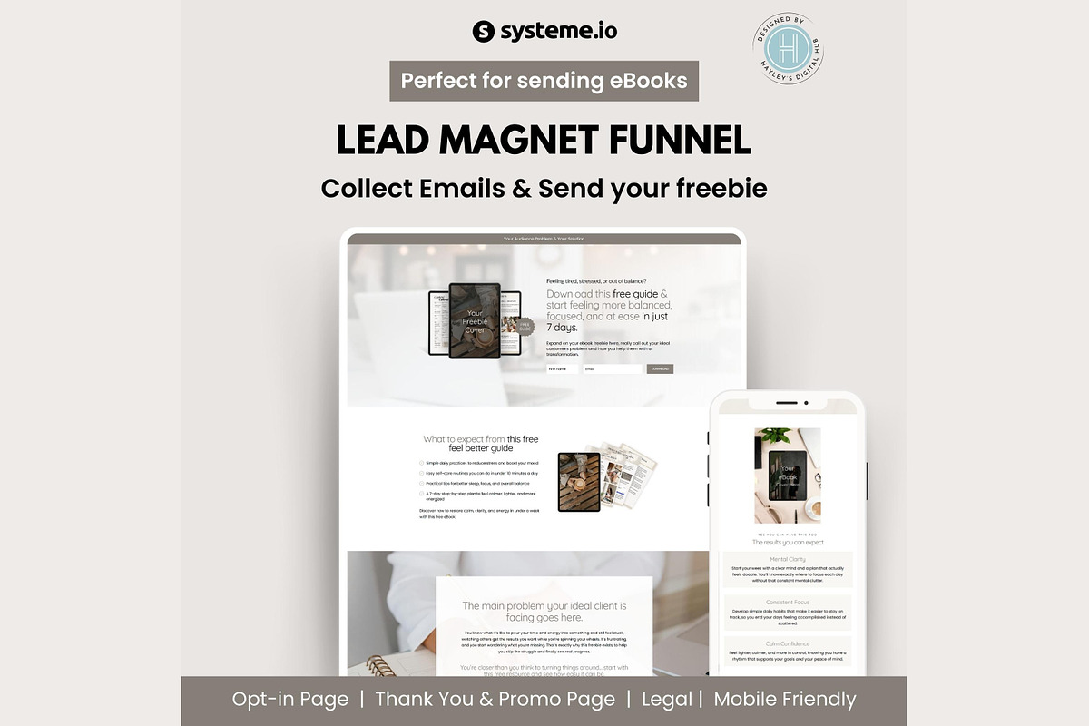 Systeme.io Neutral Sands Lead Funnel, a Landing Page Template by Hayley's Digital Hub (Photo 1 of 10)