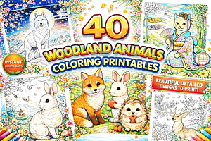 Woodland Animal Coloring Printables, an Animal Illustration by Image for Sale